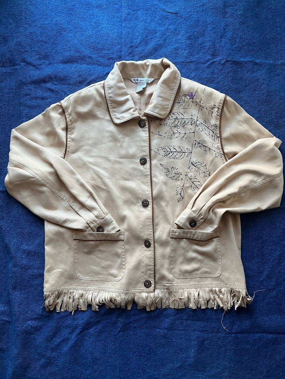 CA Sport Polyester Suede Fringe Base Leaf Jacket
